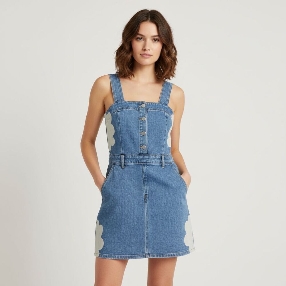Dry Goods Baevely S Light Wash Denim Jean Dress Y2K Sleeveless Mini